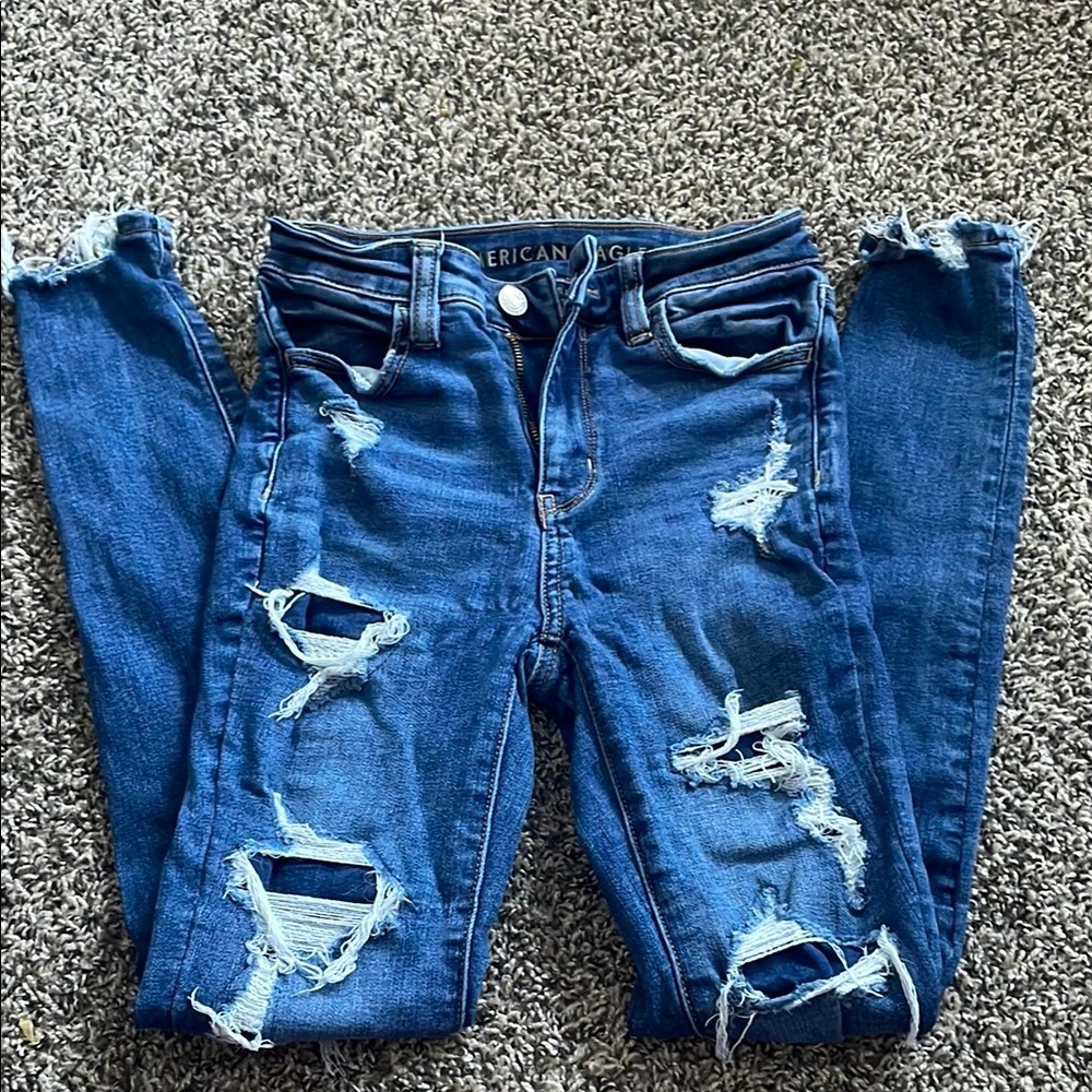 American Eagle Outfitters Ripped Blue Skinny Jeans